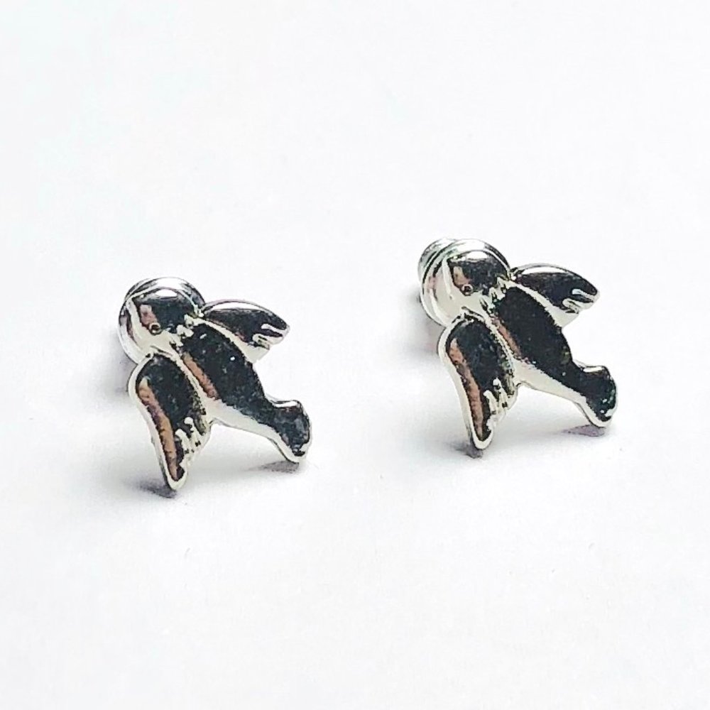 New! Silver Flying Bird Stud Earrings